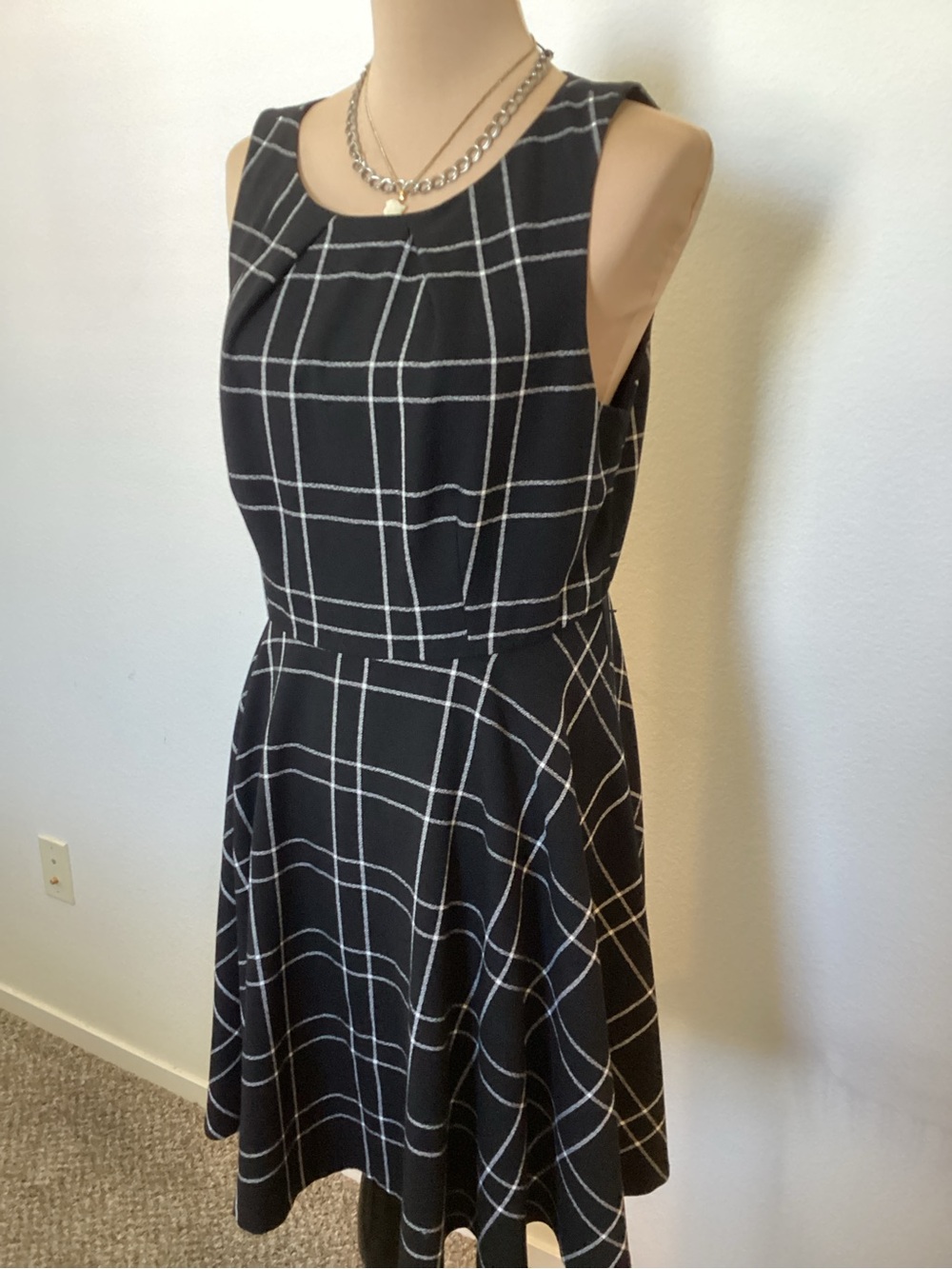 Elle Black and White Windowpane Midi Dress